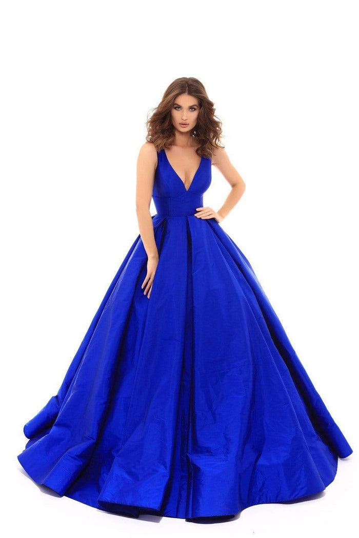 Tarik Ediz - Sleeveless V-Neck Taffeta Ballgown 50402 - 1 pc Royal Blue In Size 14 Available CCSALE 14 / Royal Blue