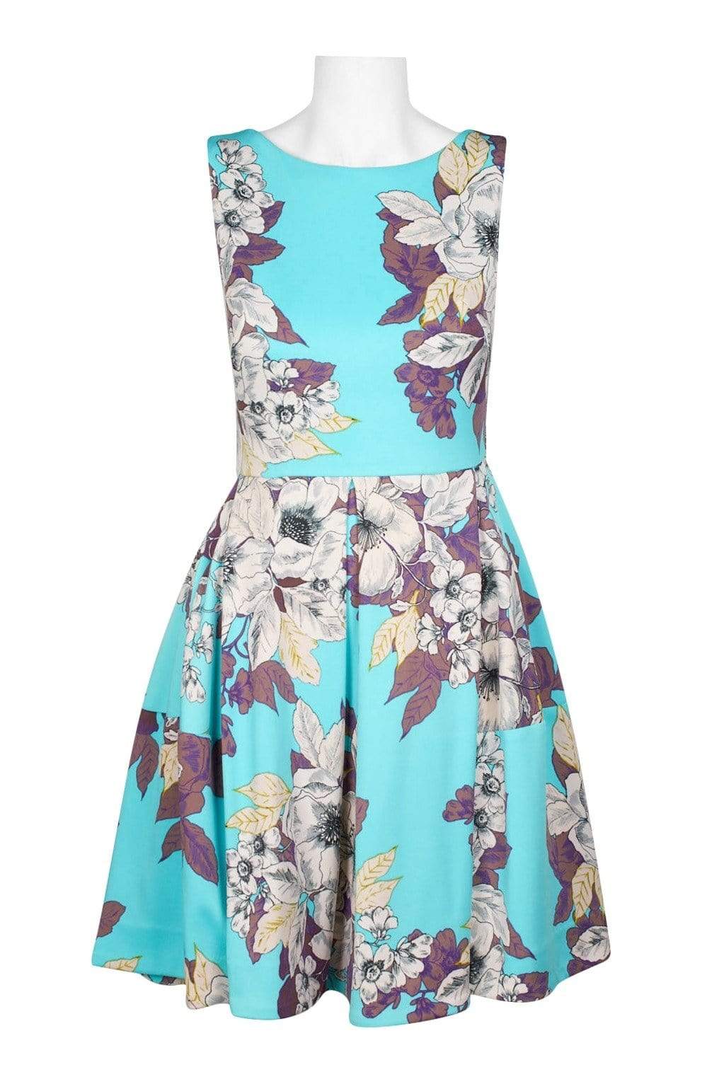 Taylor - 1308M Floral Print Scuba Pleated A-line Dress – Couture Candy