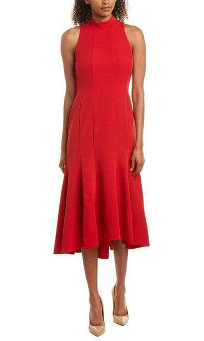 Taylor 1721M - Sleeveless High Neck Tea Length Dress Cocktail Dresses 2 / Red