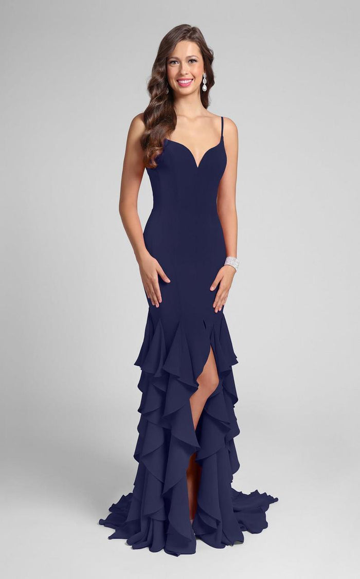 Terani Couture 1712P2445 Classy Sleeveless Sweetheart Fit and Flare Ruffled Dress CCSALE 8 / Navy