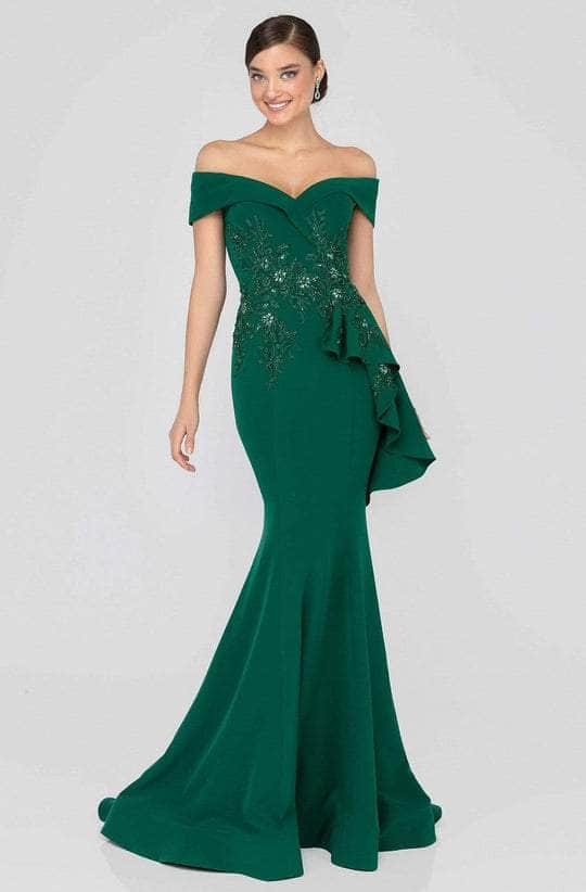 Terani Couture - 1911M9339 Folded Off-Shoulder Sweetheart Neck Mermaid Gown - 1 pc Emerald In Size 8 Available CCSALE 8 / Emerald