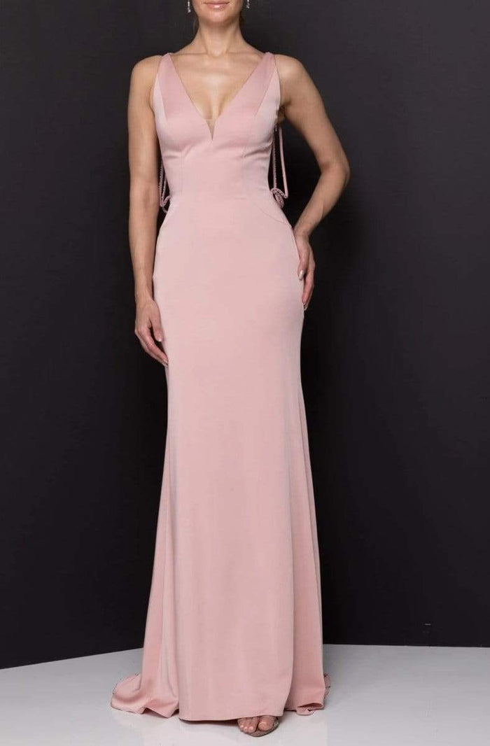 Terani Couture - 2011E2062 Beaded Strappy V-Neck Evening Gown Evening Dresses 0 / Blush