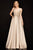 Terani Couture - 2011P1094 Embellished Deep V-neck Pleated A-line Gown Prom Dresses 00 / Sand