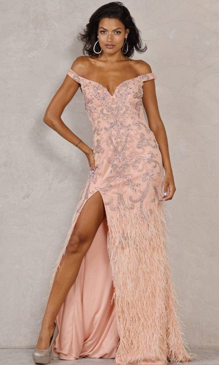 Terani Couture - 2021GL3138 Off Shoulder Embellished Gown Special Occasion Dress 00 / Blush