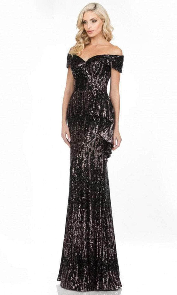 Terani Couture 2021M3011 - Off Shoulder Sequin Evening Gown Pageant Dresses 0 / Black-Rose