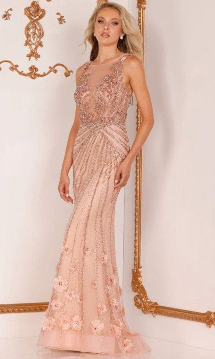 Terani Couture - 2111GL5022 Sleeveless Floral Lace Gown Special Occasion Dress 00 / Champagne Blush