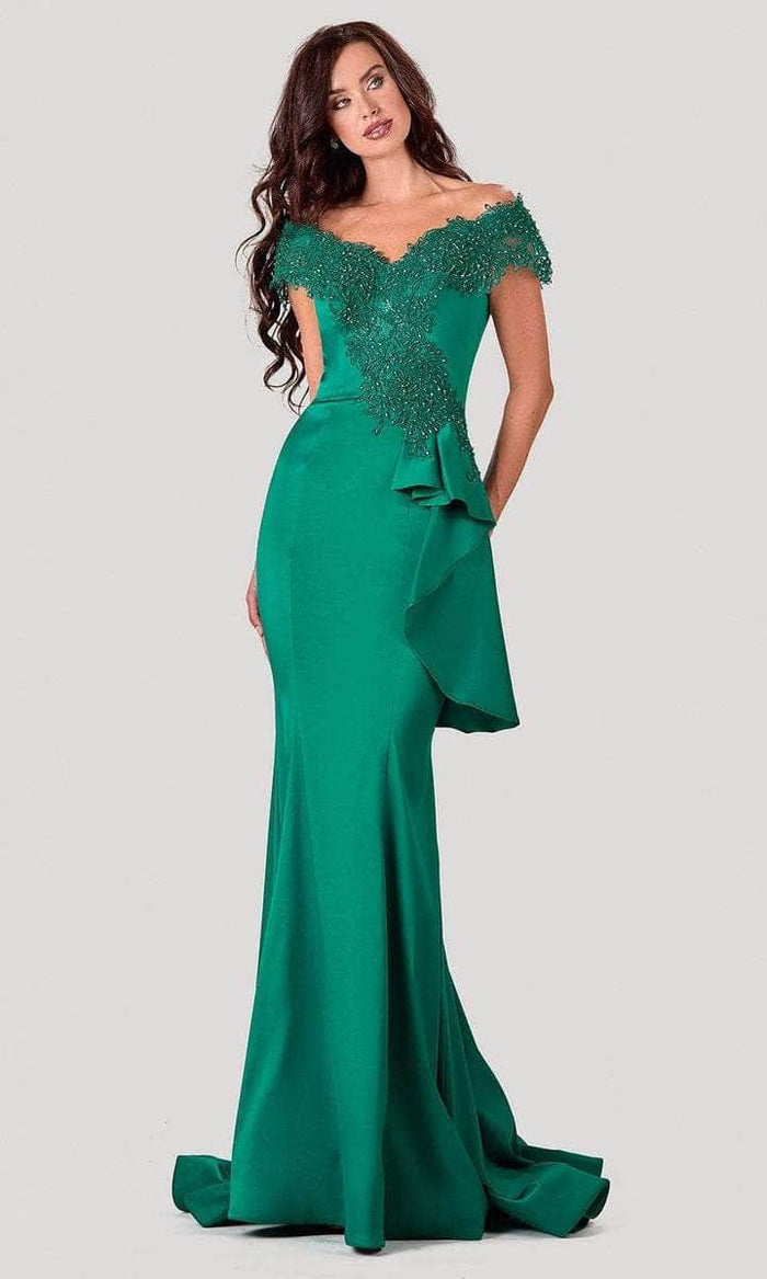 Terani Couture - 2111M5255 Embellished Off Shoulder Long Gown - 1 pc Emerald In Size 10 Available CCSALE 10 / Emerald