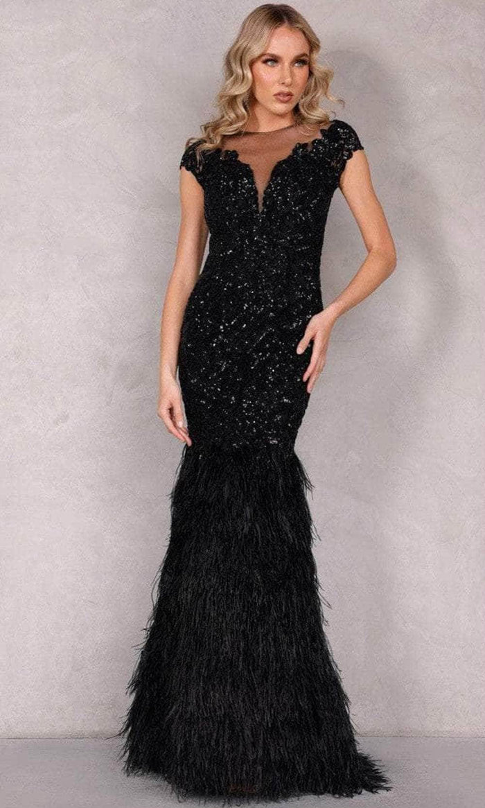 Terani Couture 2221GL0427 - Feathered Trumpet Evening Dress Evening Dress 0 / Black