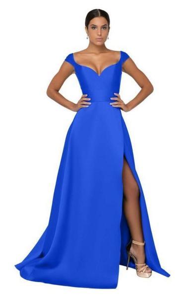 Terani Couture - Deep V-Neck Mock Wrap High Slit Gown 1911P8153 CCSALE 16 / Royal