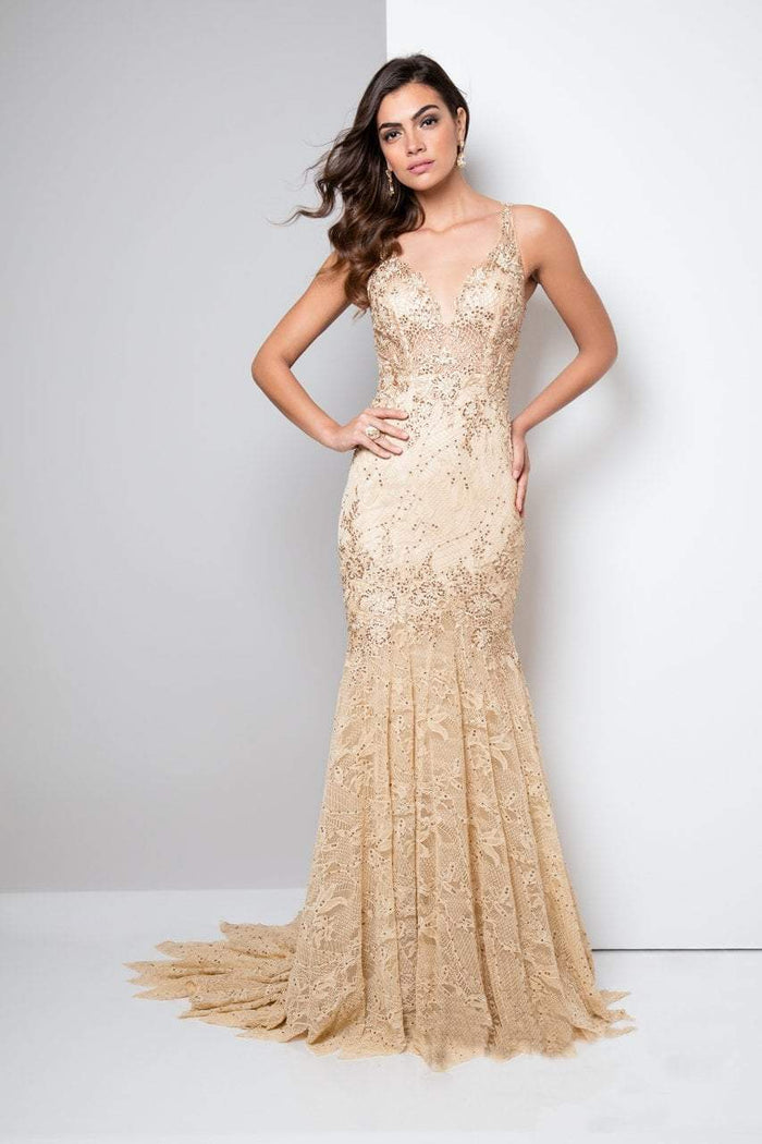 Terani Couture - Embellished Mermaid Gown 1711GL3526 Special Occasion Dress 00 / Champagne Nude