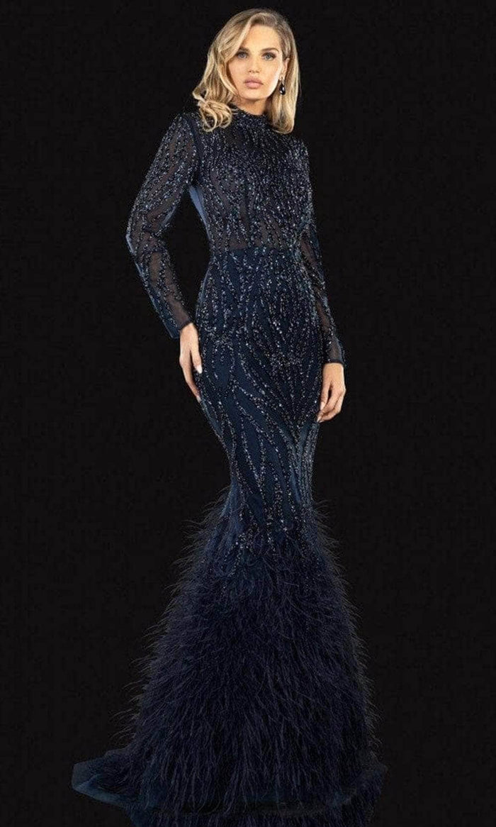 Terani Couture - Feathered Mermaid Evening Gown 2021GL3141 - 1 pc Navy In Size 8 Available CCSALE 8 / Navy