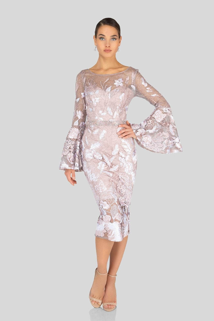 Terani Couture - Long Bell Sleeve Embroidered Lace Dress 1913C9065 - 1 pc Blush In Size 6 Available CCSALE 4 / Blush