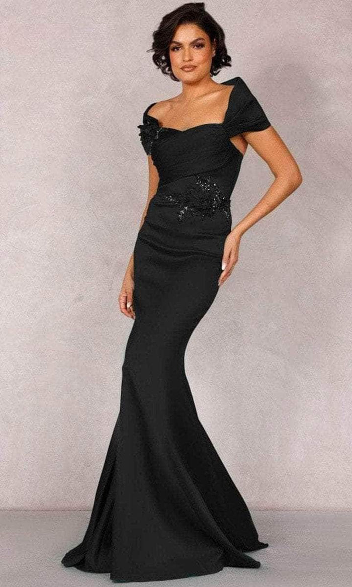 Terani Couture - Shawl Sleeves Mikado Evening Dress 2021M2969 - 1 pc Black In Size 8 Available CCSALE 8 / Black