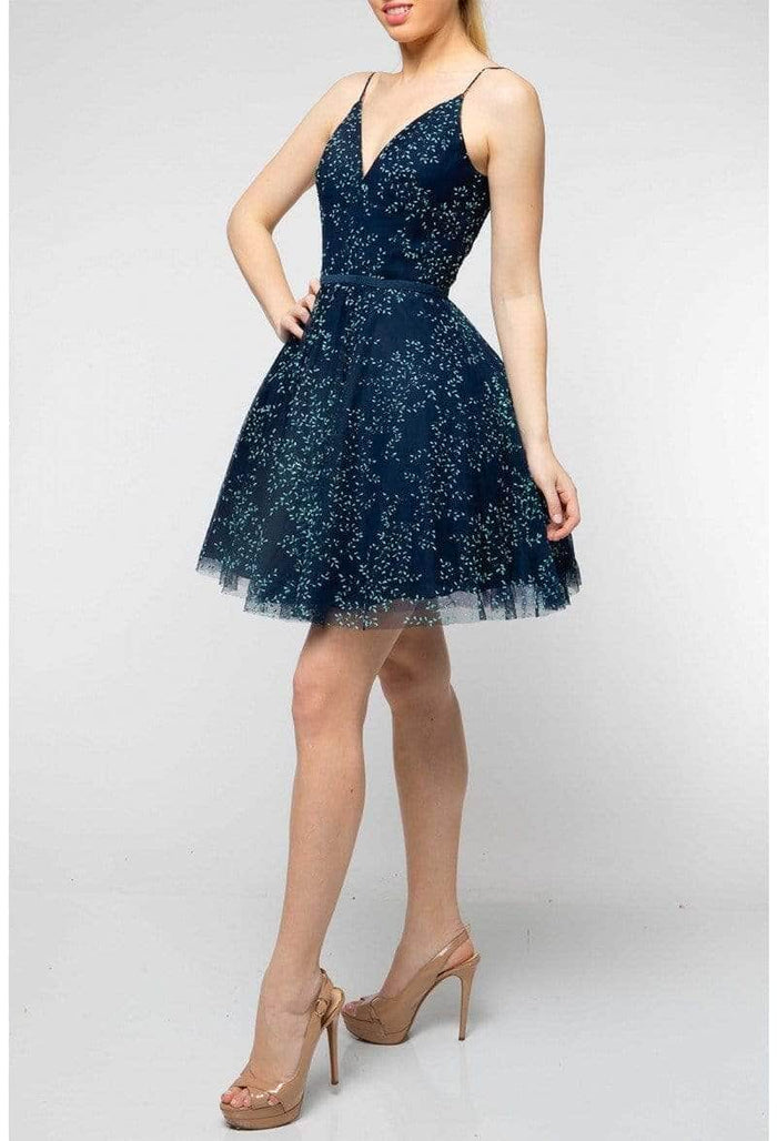 Terani Couture - Sleeveless Leafy Cocktail Dress 1912P8083 - 1 pc Navy In Size 0 Available CCSALE 0 / Navy