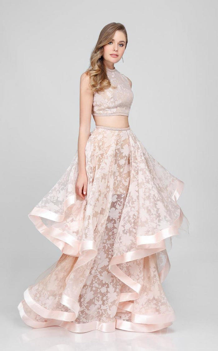 Terani Couture - Two-Piece High Collar Gown with Lace Appliques 1711P2713 Special Occasion Dress 00 / Blush Nude