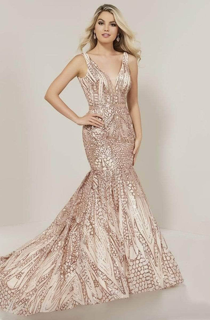 Tiffany Designs - Sequin Lace Mermaid Gown 16333 - 1 pc Rose Gold In Size 20 Available CCSALE 20 / Rose Gold