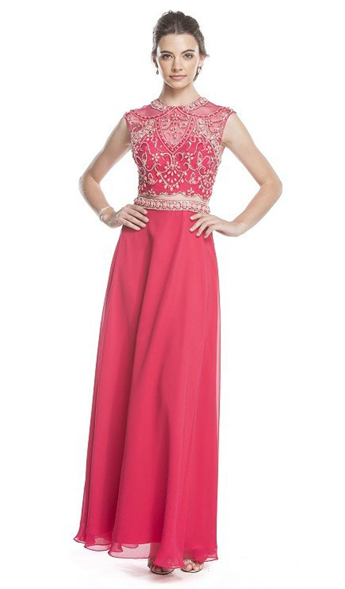 Two Piece Embellished A-Line Evening Dress Dress XXS / Fuchsia