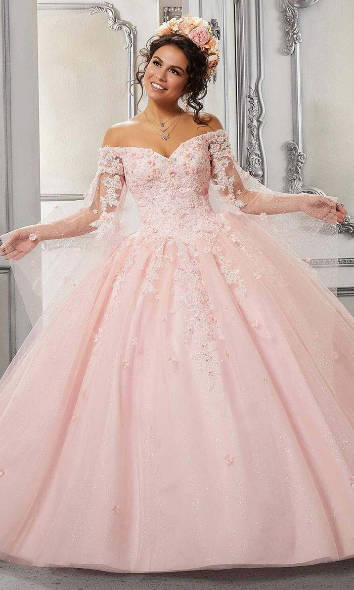 Vizcaya by Mori Lee - 60143 Beaded Off Shoulder Ball Gown Quinceanera Dresses 00 / Light Pink